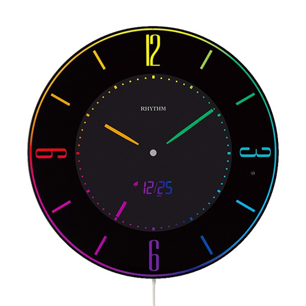 壁掛け時計 掛け時計 約直径27cm デジタル時計 カラーグラデーション 明るさ2段階調整 ブラック リビング ダイニング インテリア家具 黒