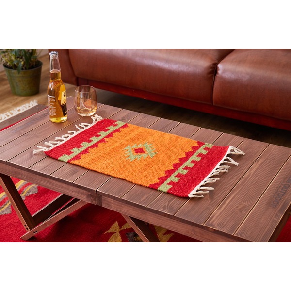 テーブル 机 マット 約32×45cm オレンジ アンシュ ウール100％ 手織りウールのキリム ダイニング キッチン 台所 キッチン グッズ