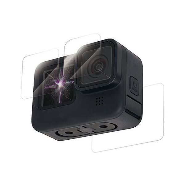 GoPro HERO9 Black用 保護フィルム ガラスフィルム セラミックコート モース硬度7 指紋防止 光沢 ゴープロ9 0.23mm 前面、背面、レンズ用