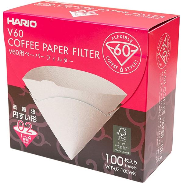 〔5個セット〕 HARIO V60用 ペーパーフィルター 02 箱 1〜4杯用 ホワイト 100枚入 日本製 国産 紙 パルプ100％ コーヒーフィルター 白