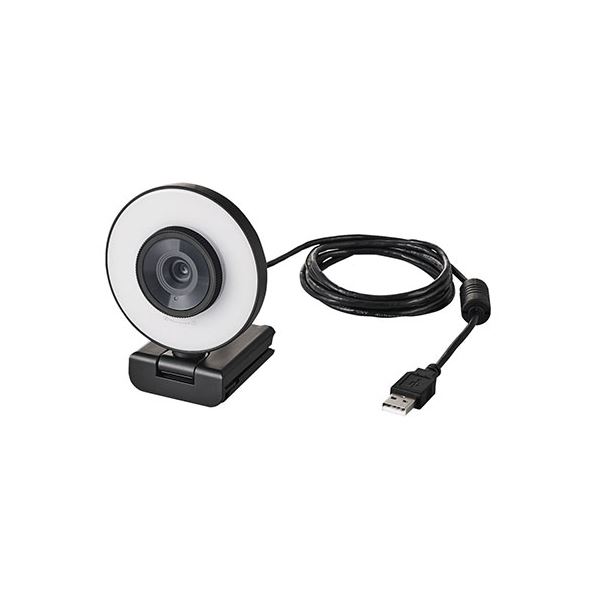 LEDリングライト内蔵Webカメラ UCAM-CX20ABBK 映像のクオリティをワンランク上へ ライブ配信や個人通話に最適な、LEDリングライト搭載のW