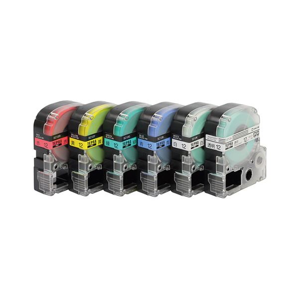 キングジム テプラ PRO テープカートリッジ ベーシックパック 12mm 赤・黄・緑・青・白・透明/黒文字 SC126T 1パック(6個:各色1個) 送料