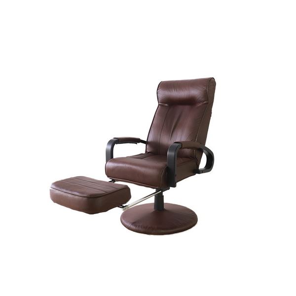 回転座椅子 (イス チェア) ダークブラウン DBR【組立品】 茶 快適な座り心地と足を伸ばせる贅沢なフットレスト付き回転チェア 暗いブラウ
