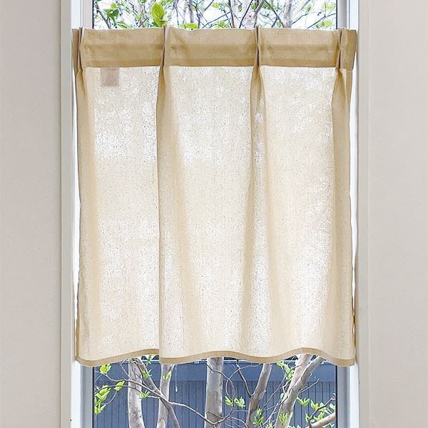カフェカーテン 約幅60×丈110cm×1枚 ベージュ タックカーテン 小窓タックカーテン 天然素材 綿 コットン 小窓コトン