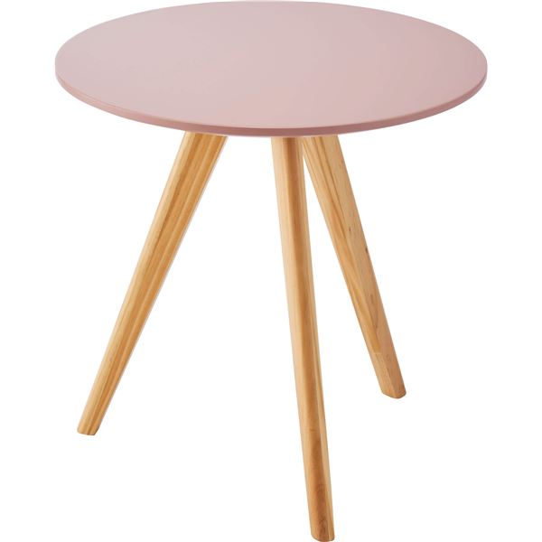 ラウンドサイドテーブル エンドテーブル コーナーテーブル 小型 脇台 机 約幅50cm ピンク 組立式 送料無料