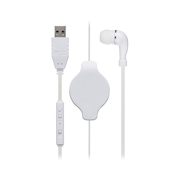 MCO 巻き取り式片耳イヤホン USB ホワイト UHP-K01／WH 白 ホワイトカラーの巻き取り式片耳イヤホン、音楽を楽しむ新たな方法を提案 USB