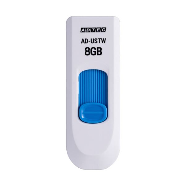 （まとめ）アドテック USB2.0スライド式フラッシュメモリ 8GB ホワイト/ブルー AD-USTW8G-U2R 1セット(10個)【×3セット】 白 青 送料無