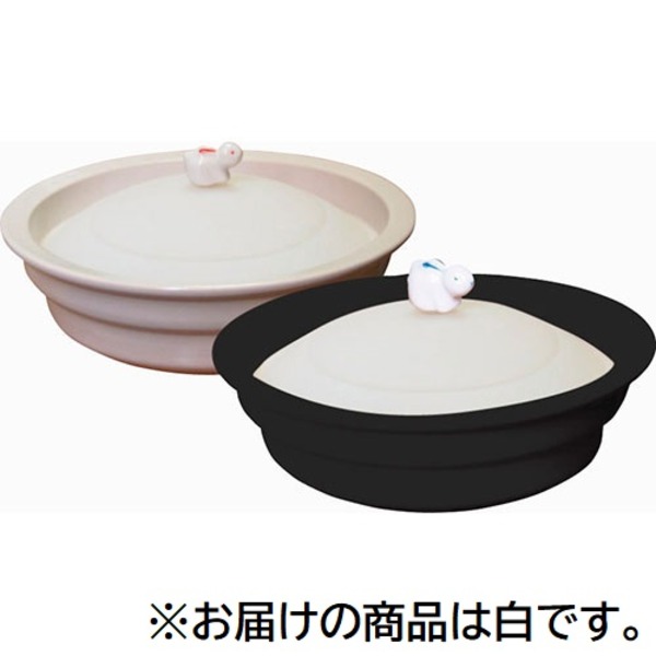シリコンふた付き 平型たじん鍋 白 B8113516 シリコンフタ付きの平型たじん鍋で、料理の幅が広がる 白い鍋で美味しさも引き立つ シリコン