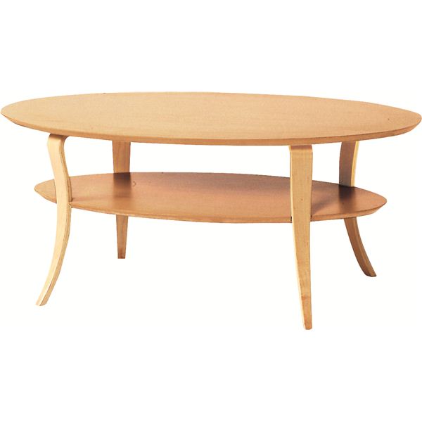 ローテーブル 机 低い ロータイプ センターテーブル センターテーブル 幅100cm ナチュラル オーバル型 木製 棚付き (置き台 置き場付き)