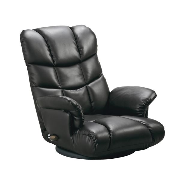 座椅子 (イス チェア) 幅64cm ブラック 合皮 フェイクレザー 肘付き 13段リクライニング 360度回転 日本製 国産 スーパーソフトレザー座