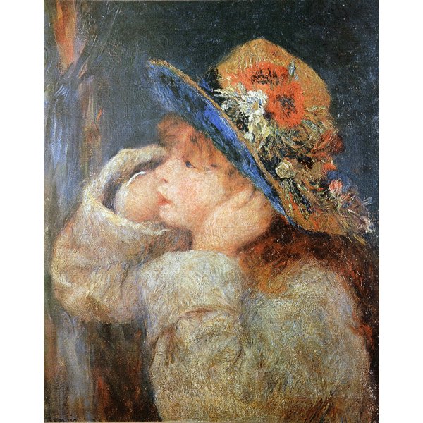 世界の名画シリーズ、プリハード複製画 ピエール・オーギュスト・ルノアール作 「野の花の帽子をかぶった少女」（額縁付） 送料無料