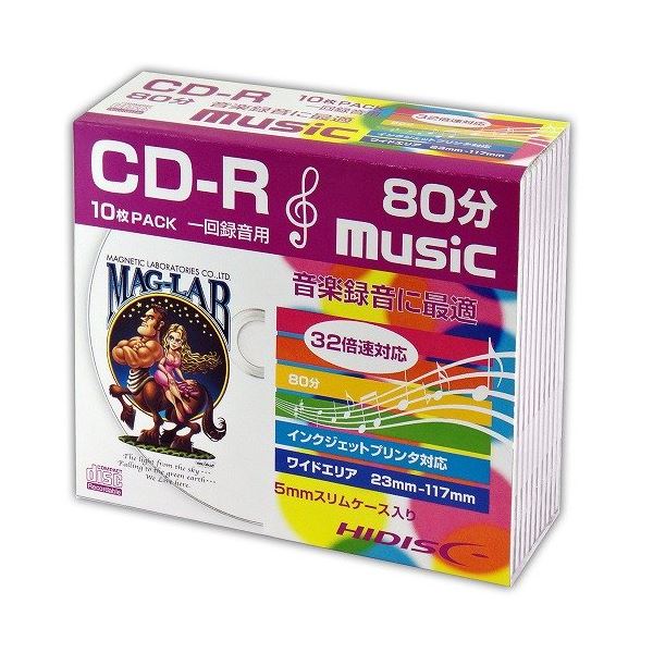 (まとめ)HIDISC CD-R 音楽用5mmスリムケース10P HDCR80GMP10SC【×5セット】 送料無料
