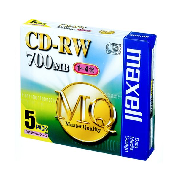 (まとめ) マクセル データ用CD-RW 700MB 4倍速 ブランドシルバー 5mmスリムケース CDRW80MQ.S1P5S 1パック(5枚) 【×5セット】 送料無料