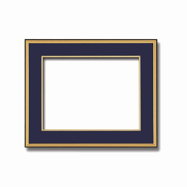 【和額】黒い縁に金色フレーム 日本画額 色紙額 木製フレーム ■黒金 色紙F8サイズ(455×380mm) 紺 送料無料