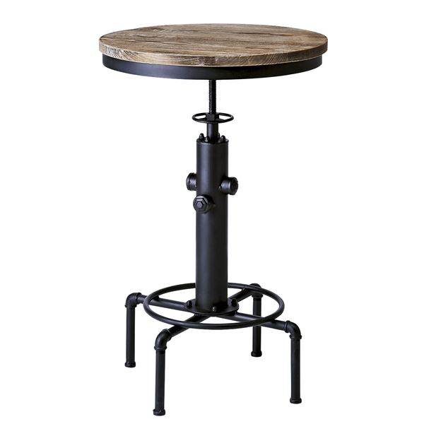 カウンターテーブル 机 直径60cm 円形 (丸型 ラウンド) ブラック 天板昇降式 木製 金属 スチール バーテーブル インダストリアルシリーズ