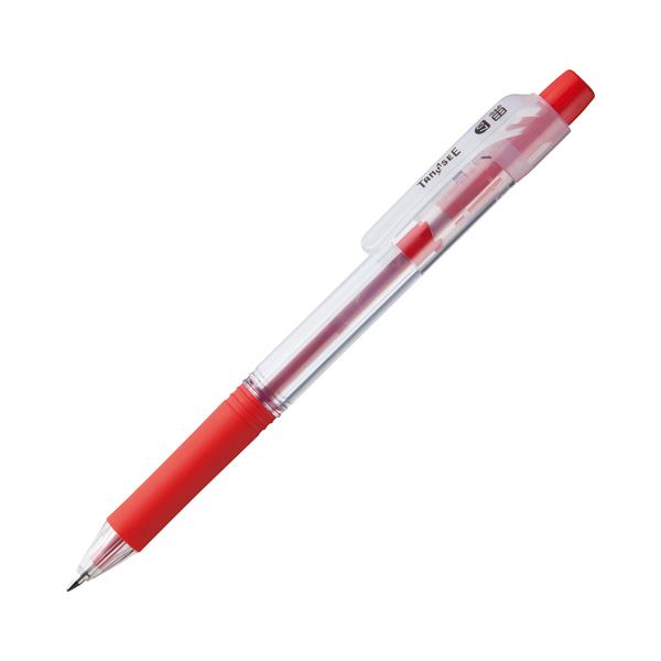 （まとめ） TANOSEE ノック式油性ボールペン ロング芯タイプ 0.7mm 赤 1セット（10本） 【×5セット】 送料無料