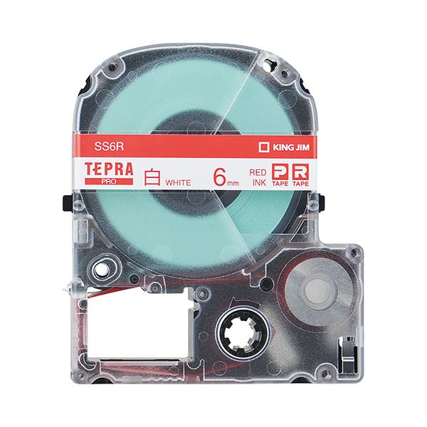 （まとめ） キングジム テプラ PRO テープカートリッジ 6mm 白／赤文字 SS6R 1個 【×5セット】 送料無料