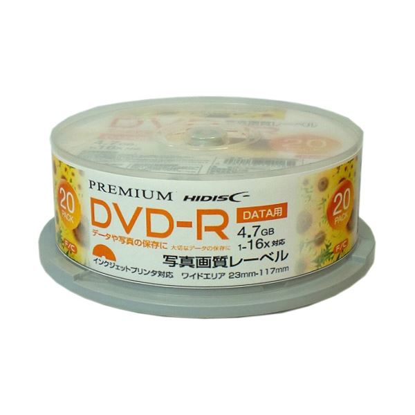 (まとめ)PREMIUM HIDISC 高品質 DVD-R 4.7GB 20枚スピンドル データ用 1-16倍速対応 白ワイドプリンタブル【写真画質】 HDVDR47JNP20SN【