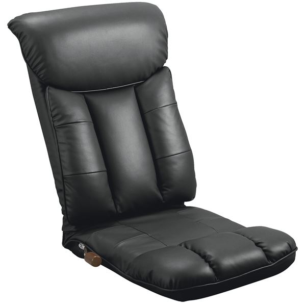 座椅子 (イス チェア) 幅55cm ブラック 合皮 フェイクレザー コンパクト仕様 13段リクライニング ハイバック 高い背もたれ 日本製 国産