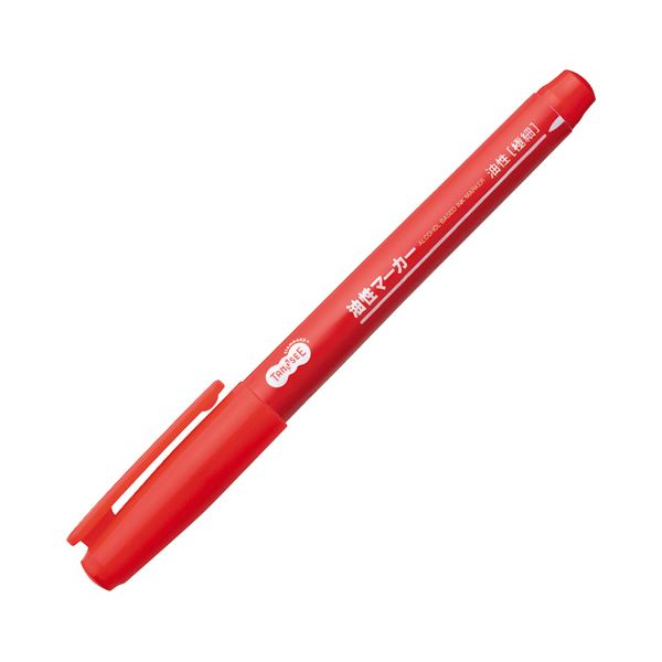 （まとめ） TANOSEE キャップ式油性マーカー シングル 極細 赤 1セット（50本） 【×4セット】 驚異的なパフォーマンス 極細赤のキャップ