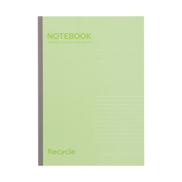 （まとめ）TANOSEE ノートブック再生紙セミB5 A罫7mm 30枚 グリーン 1セット（10冊） 【×10セット】 緑 送料無料