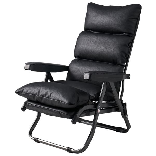 リクライニングチェア (イス 椅子) パーソナルチェア ブラック 肘付き フットレスト付き 張地 合成皮革 黒 送料無料
