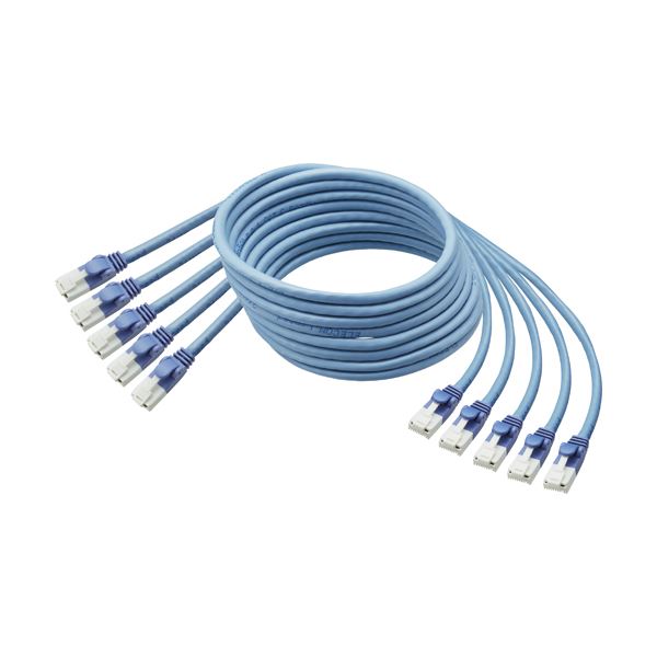 (まとめ) TANOSEE 爪折れ防止LANケーブル 配線 （CAT5e） ブルー 1m 1パック（5本） 【×10セット】 青 ネットワークを強固に結ぶ LANケ