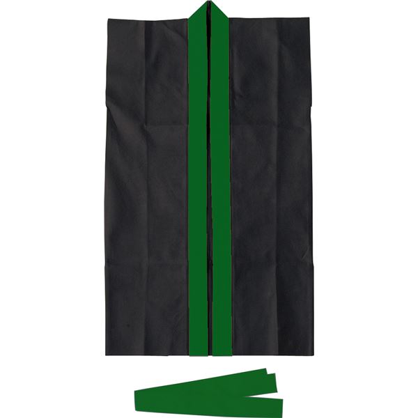 （まとめ）ロングハッピ不織布 黒（緑襟）S（ハチマキ付）【×20セット】 黒い不織布で、緑の襟が特徴のロングハッピSサイズ さらに、ハ