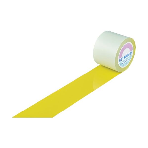 日本緑十字社 ガードテープ(ラインテープ) 黄 100mm幅×100m 屋内用 148133 1巻 簡単設置できるはく離紙付きのラインテープ 明るい黄色で