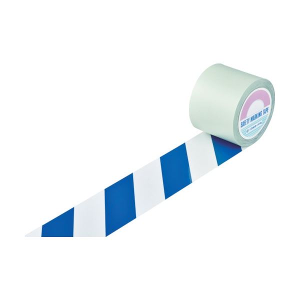 日本緑十字社 ガードテープ(ラインテープ) 白/青(トラ柄) 100mm幅×100m 148145 1巻 送料無料