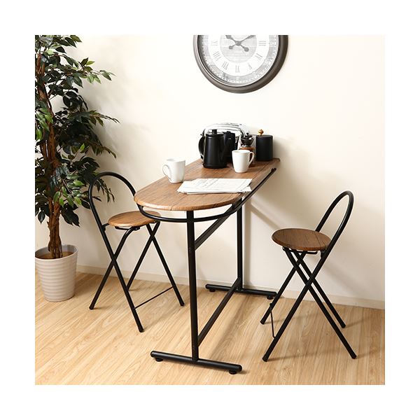 カウンターテーブル 机 ＆ カウンターチェア (イス 椅子) セット 3点セット 幅110cm 折りたたみ椅子 (イス チェア) ×2 コンパクト 金属