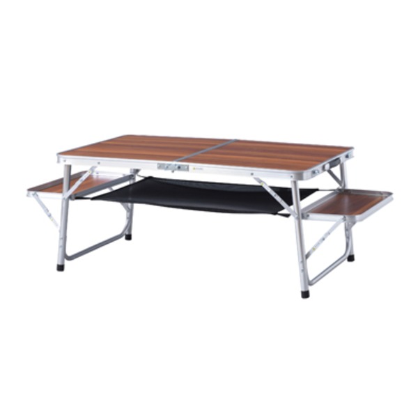 折りたたみテーブル 机 幅129(96)×奥行60×高さ43cm 両サイドトレー型天板 棚付き (置き台 置き場付き) フォールディングテーブル 組立