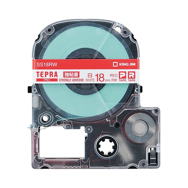 (まとめ) キングジム テプラ PRO テープカートリッジ 強粘着 18mm 白／赤文字 SS18RW 1個 【×10セット】 送料無料
