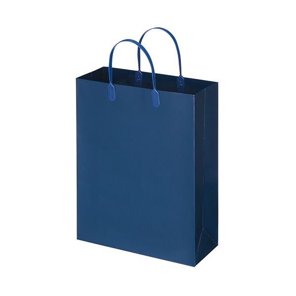 （まとめ） TANOSEE ラミネートバッグ 中縦タイプ 紺 1パック（10枚） 【×5セット】 雨や汚れに強い、ラミネート加工の手提げ袋が進化