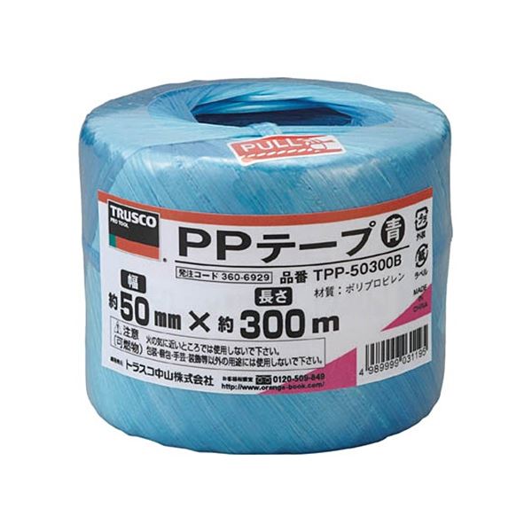 (まとめ) TRUSCO PPテープ 50mm×300m 青 TPP-50300B 1巻 【×30セット】 頼れるパートナー 頑丈な結束に最適 青い力で荷物を守る 50mm×