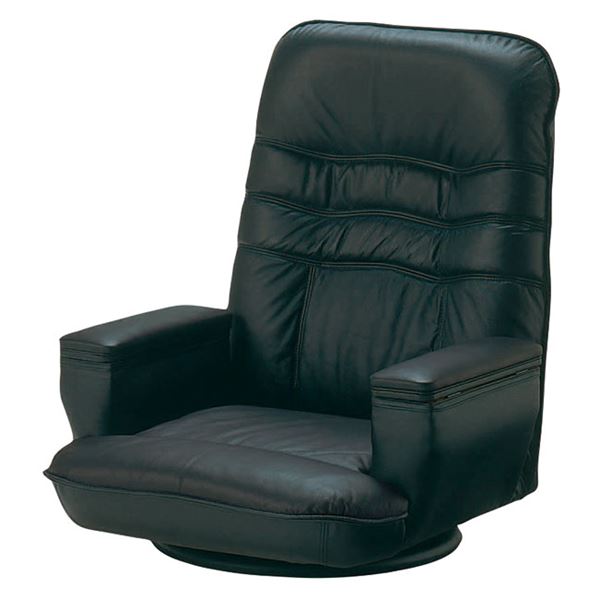 SPR-本革 レザー 整理 収納 付 座椅子 (イス チェア) フロアチェア (イス 椅子) ブラック 【完成品】 黒 送料無料