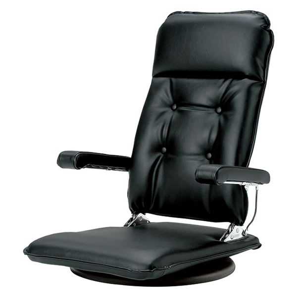 MFR-本革 レザー 座椅子 (イス チェア) フロアチェア (イス 椅子) ブラック 【完成品】 黒 高級な本革を使用した回転座椅子 贅沢な座り心