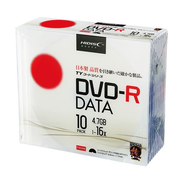 (まとめ) ハイディスク データ用DVD-R4.7GB 16倍速 ホワイトワイドプリンタブル 5mmスリムケース TYDR47JNP10SC1パック(10枚) 【×10セッ