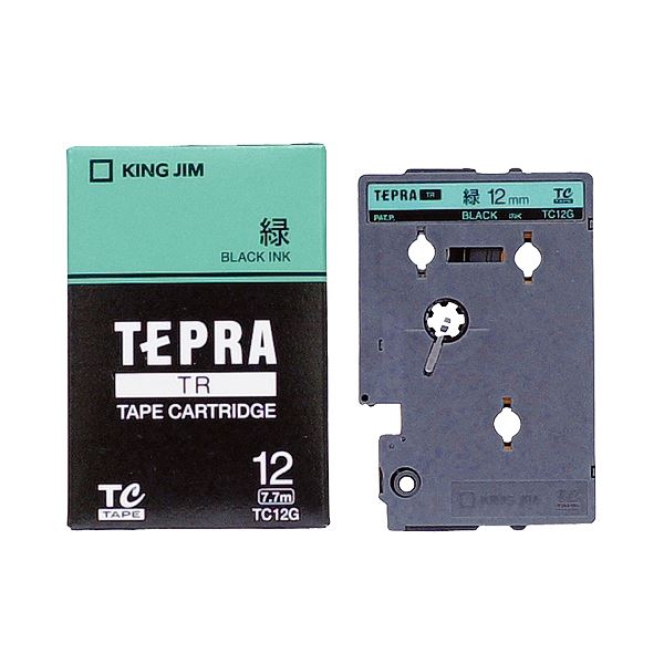 (まとめ) キングジム テプラ TR テープカートリッジ パステル 12mm 緑／黒文字 TC12G 1個 【×10セット】 送料無料