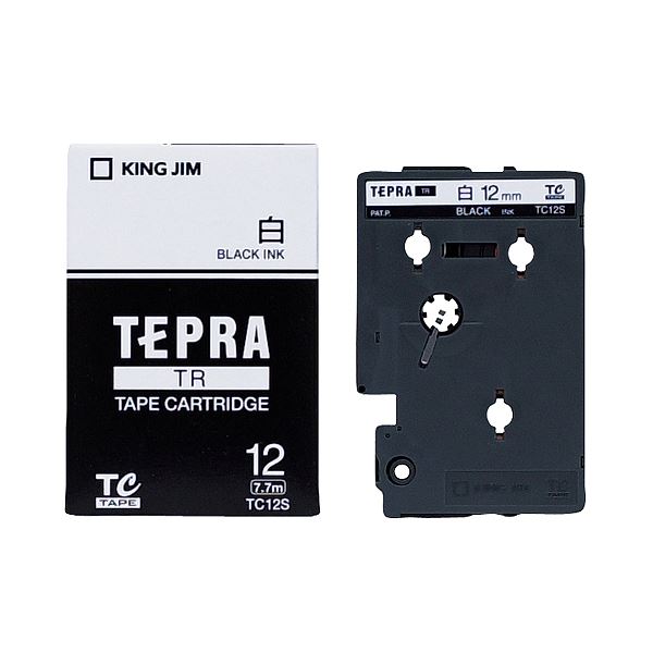 (まとめ) キングジム テプラ TR テープカートリッジ 12mm 白／黒文字 TC12S 1個 【×10セット】 送料無料