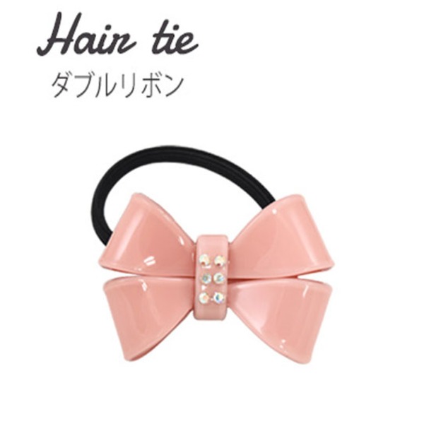 【3個セット】ヘアゴム ダブルリボン（ピンク） 華やかなピンクのダブルリボンが魅力 髪を優しく包み込む3個セットのヘアゴム