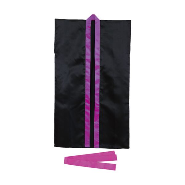 （まとめ）サテンロングハッピ 黒（紫襟）Jサイズ（約80cm） ハチマキ付 【×10個セット】 送料無料