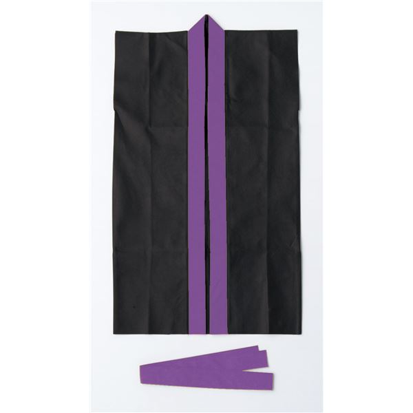 （まとめ）ロングハッピ不織布 黒（紫襟）Sサイズ（約90cm） ハチマキ付 【×10個セット】 送料無料