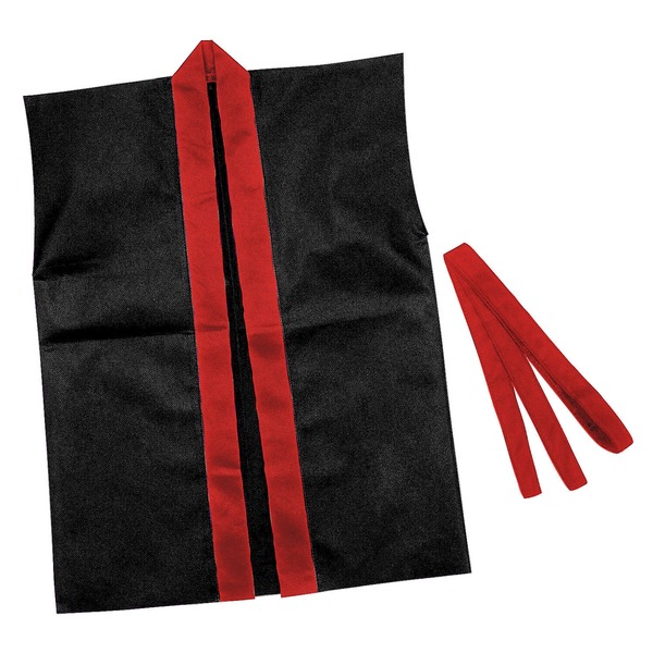 （まとめ）カラー不織布ハッピ子供用袖無 S黒（赤襟）【×20セット】 カラフルな不織布で作られた子供用袖なしハッピSサイズ、黒地に赤い
