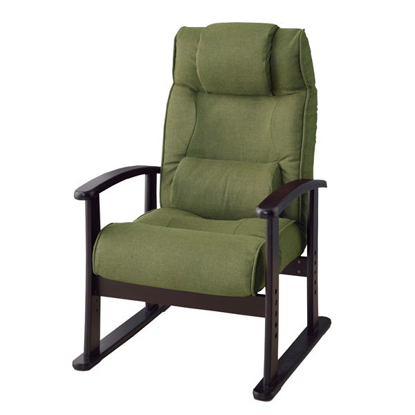 リクライニングチェア (イス 椅子) パーソナルチェア 幅58cm グリーン 木製 金属 スチール 肘付き レバー式 高さ4段階調節 楽々チェア リ