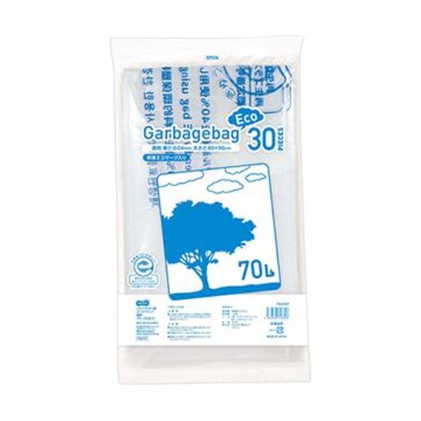 （まとめ）TANOSEE リサイクルポリ袋（エコデザイン）透明 70L 1パック（30枚）【×20セット】 送料無料