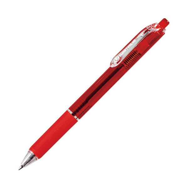 （まとめ） スマートバリュー ノック式油性ボールペン10本 H048J-RD-10赤【×10セット】 書き心地抜群 スマートバリューのノック式油性ボ