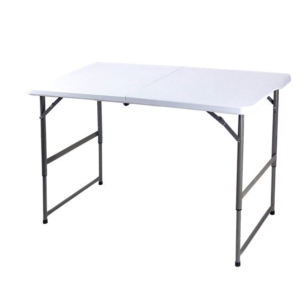 作業テーブル 机 アウトドアテーブル 約幅60×長さ122×高さ48.5〜74cm 折りたたみ 強化プラスチック天板 金属 スチール キャンプ 送料無