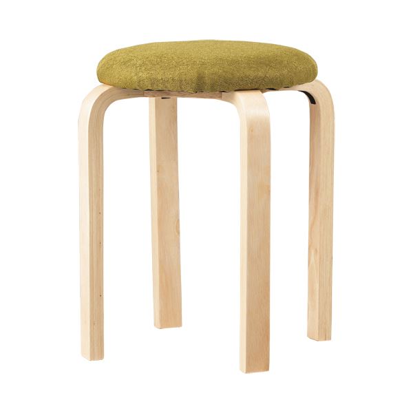 アスト 木製ラウンドスツール イス バーチェア 椅子 カウンターチェア クッション付 グリーン 1脚 緑 自然の温もりを感じる木製ラウンド