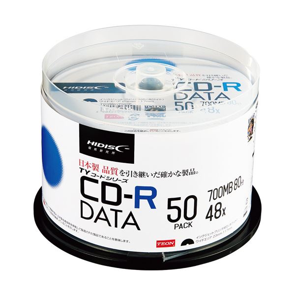 (まとめ) ハイディスク データ用CD-R700MB 2-48倍速 ホワイトワイドプリンタブル スピンドルケース TYCR80YP50SP1パック(50枚) 【×10セ